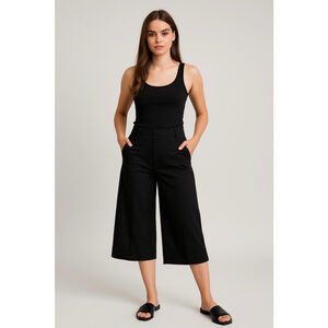 Womens FIRST OPTION Black Capri Pants Sz 14 Contemporary Quiet Luxury Minimalist